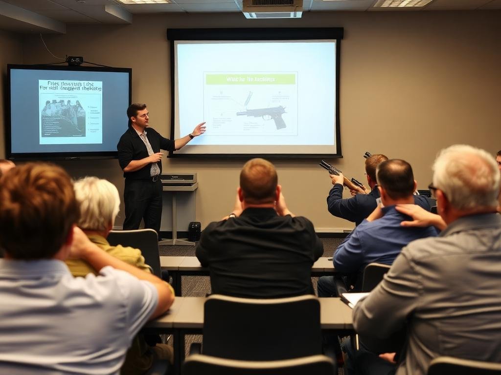 Instructor teaching a classroom firearms training course