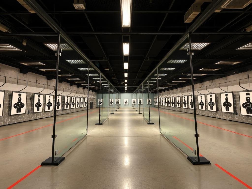 First-person view at an indoor firearms range