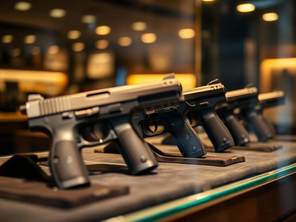 Firearms and hearing protection on a range bench