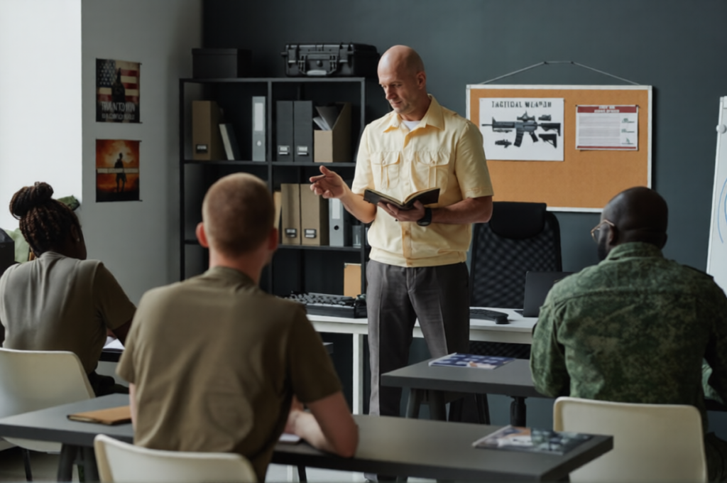 Instructor teaching a classroom firearms training course